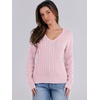 image:imageANRABESS Womens Cable Knit V Neck Fitted SweatersPink