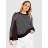 image:imageANRABESS Womens Fall Long Sleeve Striped Crochet Sweaters TopBlack White