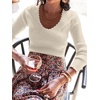 image:imageANRABESS Womens Long Sleeve Scalloped Scoop Neck Ribbed Fall SweaterBeige