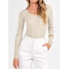image:imageANRABESS Womens Long Sleeve Scalloped Scoop Neck Ribbed Fall SweaterBeige