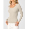 image:imageANRABESS Womens Long Sleeve Scalloped Scoop Neck Ribbed Fall SweaterBeige