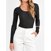 image:imageANRABESS Womens Long Sleeve Scalloped Scoop Neck Ribbed Fall SweaterBlack