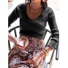 image:imageANRABESS Womens Long Sleeve Scalloped Scoop Neck Ribbed Fall SweaterBlack
