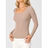 image:imageANRABESS Womens Long Sleeve Scalloped Scoop Neck Ribbed Fall SweaterBright Tan