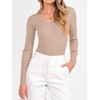 image:imageANRABESS Womens Long Sleeve Scalloped Scoop Neck Ribbed Fall SweaterBright Tan