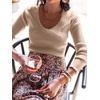 image:imageANRABESS Womens Long Sleeve Scalloped Scoop Neck Ribbed Fall SweaterBright Tan