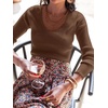 image:imageANRABESS Womens Long Sleeve Scalloped Scoop Neck Ribbed Fall SweaterBrown
