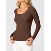 image:imageANRABESS Womens Long Sleeve Scalloped Scoop Neck Ribbed Fall SweaterBrown