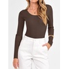 image:imageANRABESS Womens Long Sleeve Scalloped Scoop Neck Ribbed Fall SweaterChocola