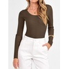 image:imageANRABESS Womens Long Sleeve Scalloped Scoop Neck Ribbed Fall SweaterCoffee