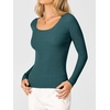 image:imageANRABESS Womens Long Sleeve Scalloped Scoop Neck Ribbed Fall SweaterDark Green