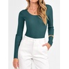 image:imageANRABESS Womens Long Sleeve Scalloped Scoop Neck Ribbed Fall SweaterDark Green