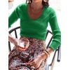 image:imageANRABESS Womens Long Sleeve Scalloped Scoop Neck Ribbed Fall SweaterGreen