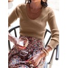 image:imageANRABESS Womens Long Sleeve Scalloped Scoop Neck Ribbed Fall SweaterLight Camel
