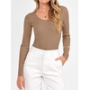 image:imageANRABESS Womens Long Sleeve Scalloped Scoop Neck Ribbed Fall SweaterLight Camel