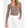 image:imageANRABESS Womens Long Sleeve Scalloped Scoop Neck Ribbed Fall SweaterNutmeg