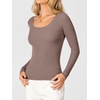 image:imageANRABESS Womens Long Sleeve Scalloped Scoop Neck Ribbed Fall SweaterNutmeg