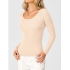 image:imageANRABESS Womens Long Sleeve Scalloped Scoop Neck Ribbed Fall SweaterParchment