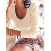 image:imageANRABESS Womens Long Sleeve Scalloped Scoop Neck Ribbed Fall SweaterParchment