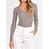 image:imageANRABESS Womens Long Sleeve Scalloped Scoop Neck Ribbed Fall SweaterPurple Taupe