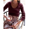 image:imageANRABESS Womens Long Sleeve Scalloped Scoop Neck Ribbed Fall SweaterWine Red
