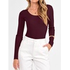 image:imageANRABESS Womens Long Sleeve Scalloped Scoop Neck Ribbed Fall SweaterWine Red