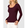 image:imageANRABESS Womens Long Sleeve Scalloped Scoop Neck Ribbed Fall SweaterWine Red