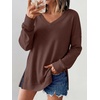 image:imageANRABESS Womens Long Sleeve Shirts Waffle Knit Tunic TopRed Brown