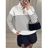 image:imageANRABESS Womens Long Sleeve Striped Turtle Neck Lightweight Fall SweaterWhite Black Stripe