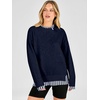 image:imageANRABESS Womens Oversized Sweater Fall Crewneck Patchwork Teacher OutfitsStriped Navy