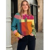 image:imageANRABESS Womens Oversized Sweatshirt Printed Henley Neck Fall PulloverRainbow Block