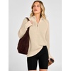 image:imageANRABESS Womens Quarter Zip Pullover Sweaters Fall Waffle Knit Top 2026Beige