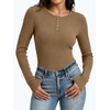 image:imageANRABESS Womens Ribbed Henley Top Long Sleeve ShirtsLight Brown