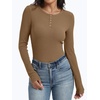 image:imageANRABESS Womens Ribbed Henley Top Long Sleeve ShirtsLight Brown