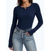 image:imageANRABESS Womens Ribbed Henley Top Long Sleeve ShirtsNavy Blue