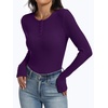 image:imageANRABESS Womens Ribbed Henley Top Long Sleeve ShirtsPurple