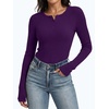 image:imageANRABESS Womens Ribbed Henley Top Long Sleeve ShirtsPurple
