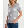 image:imageANRABESS Womens Short Sleeve Lightweight Sweater Business Casual TopsFlower Grey