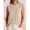 image:imageANRABESS Womens Sleeveless Scallop Sweater Vest Crew Neck Tank TopsAlmond