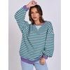 image:imageANRABESS Womens Striped Oversized SweatshirtsGreen Grey