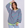 image:imageANRABESS Womens Striped Oversized SweatshirtsPink Green