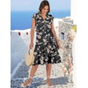 image:imageANRABESS Womens Summer Dress Ruffle Sleeve V Neck Midi DressesBlack Yellow Flower
