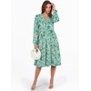 image:imageANRABESS Womens V Neck Long Sleeve Midi DressFloral Green