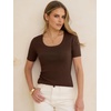 image:imageANRABESS Womens Wool Blend Short Sleeve Knit Sweater 2026 Fall OutfitsChocolate Brown