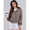image:imageANRABESS Womens Zip Up Hoodie Cropped SweatshirtTaupe