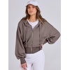 image:imageANRABESS Womens Zip Up Hoodie Cropped SweatshirtTaupe