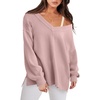 image:imageANRABESS Oversized Sweatshirt for Women Off the Shoulder V Neck Sweater TopPink