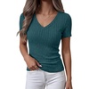 image:imageANRABESS Short Sleeve Sweaters for Women Lightweight Fall V Neck Knit TopLake Blue