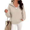 image:imageANRABESS Womens Cable Knit Quarter Zip Collared Sweaters Fall OutfitsAlmond