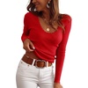 image:imageANRABESS Womens Long Sleeve Scalloped Scoop Neck Ribbed Fall SweaterRed